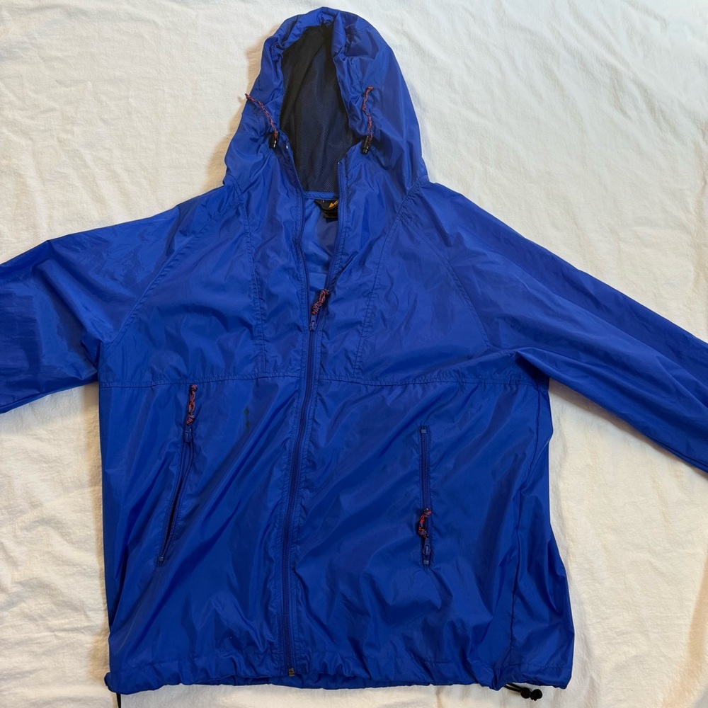 Vintage REI Nylon Windbreaker Rain Jacket Blue Hooded 80s 90s Outdoor Gorpcore L